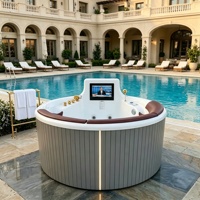 Bain à remous extérieur haut de gamme avec téléviseur intelligent, baignoire de massage ronde autoportante de 1,7 m pour villa de luxe et jardin