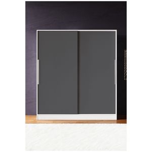 Armoire coulissante moderne autoportante à 2 portes gris foncé avec penderie pliante et tiroirs pour petits espaces et hôtels - Product Image 2