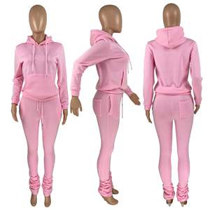 Completi Due Pezzi Autunno Inverno Tinta Unita da Donna Set con Felpa con Cappuccio Casual Pantaloni da Jogging Arricciati Tute da Ginnastica da Donna Set Due Pezzi - Product Image 6