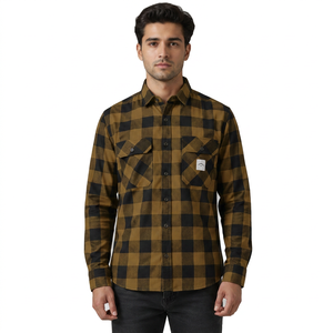 Chemise en flanelle à carreaux en coton pour homme, personnalisée, automne |   Chemise à manches longues à carreaux brossés avec col rabattu |   OEM ODM Vente en gros en vrac - Product Image 1