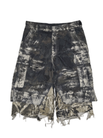 Celana Pendek Kargo 3/4 Panjang Model Street Style Faka Two Camo Print Patch Pocket Distressed Holes Raw Hem 100% Katun Anti-UV Ramah Lingkungan
