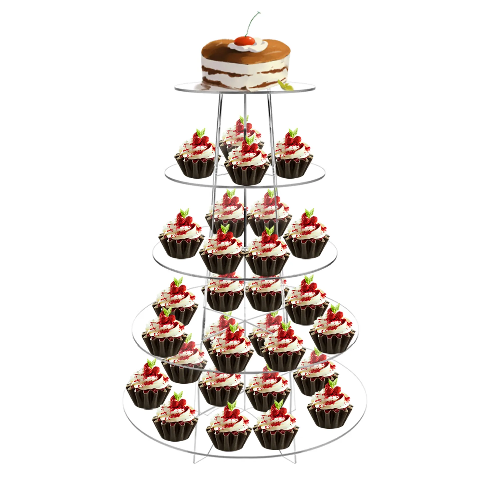 Üretici şeffaf sağlam yuvarlak kare akrilik katmanlı Cupcake standı hamur işleri için ve tatlılar