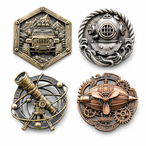 Badges métalliques moulés sous pression 3D personnalisés, finition laiton antique, argent, cuivre, pour véhicules Explorer, casques de plongée, télescopes, dirigeables et épingles - Product Image 3