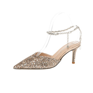 Sandalias de tacón fino de lujo para fiesta, con pedrería, correa al tobillo y punta fina, ideales para novias. - Product Image 1