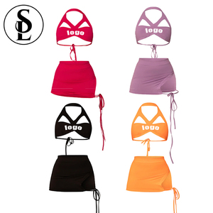 2023 Set di minigonna sportiva Skinny Crop top in cotone da <span class=keywords><strong>donna</strong></span> Set di abbigliamento da Club per feste da <span class=keywords><strong>donna</strong></span> 2 pezzi - Product Image 1