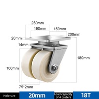 Roulettes doubles super robustes de 4 pouces (100 mm) avec roue en nylon MC blanche et plaque de fixation