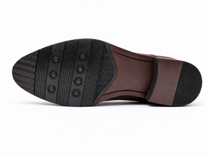 Men's Brown Burnished Genuine Leather Moc-Toe Derby <b>Dress</b> Shoes Lace-Up <b>Rubber</b> Outsole Office Career All-Season Formal Wholesale - Product Image 3
