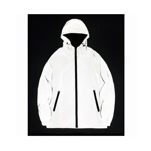 custom pattern men workout riding sport nightclub hip-hop high visible reflective windbreaker hooded streetwear gray coat jacket