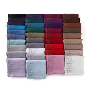 New Solid Color Versatile Mercerized Cotton <b>Jersey</b> <b>Hijab</b> With Stone Rhinestone Comfortable Breathable Muslim Lady <b>Hijab</b> Shawls - Product Image 4