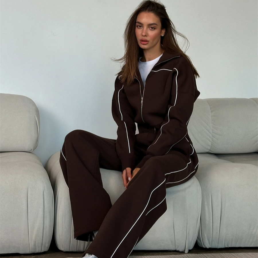 For European American Casual Suit Long-Sleeved Zip-Up Cardigan Loose Sweatshirt Elastic 