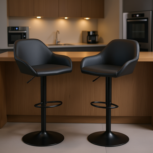 Black Swivel Bar <b>Stools</b> <b>With</b> <b>Backs</b> Round Base Soft Pu Leather For Kitchen Bar - Product Image 2