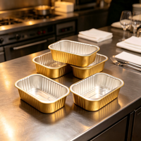 Boîte d'emballage alimentaire jetable en aluminium rectangulaire doré avec couvercle en PP, résistante au four, pour la restauration aérienne