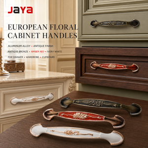 Poignées de meuble JAYA en alliage d'aluminium à motif floral européen, finition bronze antique, ambre, rouge, ivoire, blanc, pour tiroirs de placard et armoire - Product Image 1