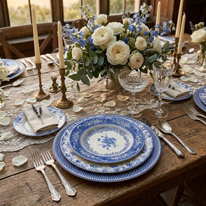 <span class=keywords><strong>Service</strong></span> de <span class=keywords><strong>vaisselle</strong></span> en <span class=keywords><strong>porcelaine</strong></span> bleue et blanche classique, assiettes décoratives à motifs floraux artistiques pour la maison, la cuisine, les mariages et les réceptions. - Product Image 2