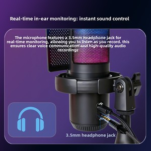 Microphone à condensateur USB, directivité cardioïde, réponse en fréquence 20Hz-20KHz, lumières RGB colorées pour ordinateur, karaoké, <span class=keywords><strong>jeux</strong></span> - Product Image 3