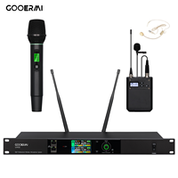 Sistem Mikrofon Nirkabel UHF Profesional UX02 2-Saluran dengan 1 Mikrofon Genggam dan 1 Mikrofon Bodypack untuk Pertunjukan Panggung Gereja
