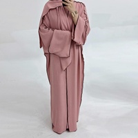 Vêtements islamiques personnalisés en gros pour l'Aïd, Abaya XXL Dubaï, ensemble hijab modeste trois pièces, robe musulmane pour femmes, longue robe en crêpe jazz