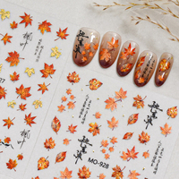 Autocollants 3D en relief pour ongles, feuilles d'érable dorées d'automne, autocollants adhésifs pour ongles Ginkgo, vente en gros