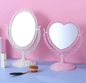 Miroir de maquillage double face en forme de cœur, style princesse rétro, miroir circulaire de beauté, décoration de maquillage, miroir de qualité supérieure, prix de gros - Product Image 1