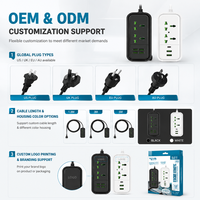 Multiprise universelle double avec quatre ports de charge USB, longueur de câble personnalisable, pour salle à manger, banque d'alimentation