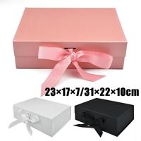 Boîte rigide plate en papier rose avec logo personnalisé imprimé, avec ruban, pour vêtements, cosmétiques, chaussures, emballage, boîte cadeau pliable magnétique