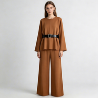 Ensemble pull et pantalon large vintage pour femme, tricoté, ample, élégant, deux pièces, anti-plis, longueur totale, 100 % polyester, automne
