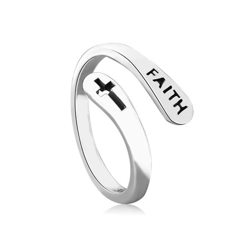 Mode Eenvoudige Geometrische Cross Opening Ring Classic Mannen Vrouwen Religieuze Faith Zilver Kleur Ring Christian Sieraden Gift