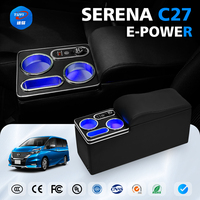 Pour Nissan Serena C27 E-Power, console d'accoudoir avant avec chargeur USB, matériau en bois, style luxueux, porte-gobelet