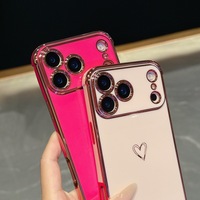 2025 mignon amour coeur plaqué or couverture de téléphone en TPU souple pour iPhone 17 16 15 14 13 Pro Max 14 16 Plus 17 Air étui antichoc
