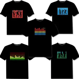 Kaus LED Suara Diaktifkan Musik EL Suara Diaktifkan Kontrol Cahaya T-Shirt Menyala Equalizer Pakaian untuk Pesta
