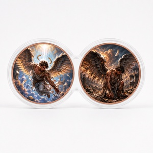 Lot de 2 pièces de 1 oz en cuivre, ensemble de médailles 2D Lune et Ange Ailé Tombé avec étui acrylique connecté, pour collection mythologique et cadeau - Product Image 1