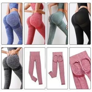 Leggings de fitness pour femmes, <span class=keywords><strong>taille</strong></span> haute, élastiques, compression, tricotés, scrunch, yoga, ensemble de fitness sans couture pour femmes - Product Image 4