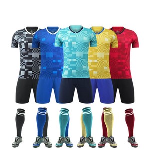 Conjunto de traje de entrenamiento de fútbol, ​​uniforme transpirable de secado rápido de manga corta para hombres y mujeres, adultos, rojo, negro, amarillo, azul real, pavo real - Product Image 3
