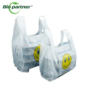 Wholesale 1/6 Recyclable Plastic Happy Face Bag Food Shopping Fruit Takeout Vest Supermarket Shopping Packaging Bag