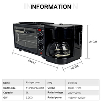 Ventes chaudes Machine à petit-déjeuner 3 en 1 Machine à café et à pain à domicile Mini four Plastique et acier inoxydable Capacité de 4,5 L