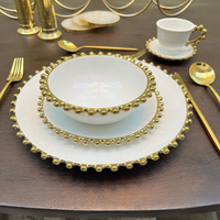 Assiette en céramique perlée, vaisselle en porcelaine dorée, service de dîner de style marocain, vaisselle avec bordure perlée dorée