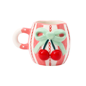 Creative Embossed 3d Cherry Ceramic Coffee Cup Cute Bow Tie Ceramic Mug for Girls - Product Image 6