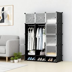 Organizador de Armario Modular de Plástico Negro con Puertas, Armario de 5 Niveles - Product Image 1