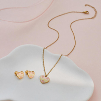Cadeau d'anniversaire pour bébé, bijoux pour petite fille, collier et boucles d'oreilles en forme de cœur, acier inoxydable, bijoux hypoallergéniques pour petite fille