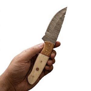 Cuchillo de caza y camping de hoja fija con punta de caída, de acero de Damasco, mango de madera Pakka azul, fácil de transportar, 3 años de garantía, personalizable DIY - Product Image 1