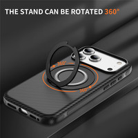 Fibre de carbone Texture Rotatif Magnétique Métal Béquille Housse de Téléphone pour iphone 17 Air Pro Max 16 Se Plus 15 14 13 12