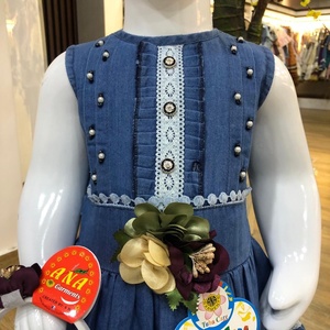 Vestido de Fiesta Estilo Tutú de Mezclilla Suave con Estampado Floral de la Nueva Colección Tensil para Niñas Recién Nacidas, Estilo Musulmán Elegante con Tela de Red, Primavera - Product Image 4