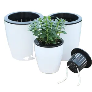 AAA350 Creatieve Automatische Watering Bloempot Kleine Ronde Plastic Kantoor Plant Pot Zelf Sproeisysteem Bloempotten