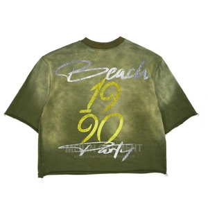 เสื้อยืดคอตตอนทรงโอเวอร์ไซส์ แขนสั้น ทรงบ็อกซี่  แบบครอป  ยูนิเซ็กส์  วินเทจ  ลายฟอกสี  สำหรับผู้ชาย - Product Image 2