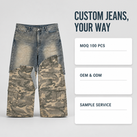 Jeans pour hommes SOONREE, haute qualité OEM ODM, pantalon cargo Y2K à empiècements, jeans baggy en denim pour hommes, effet usé