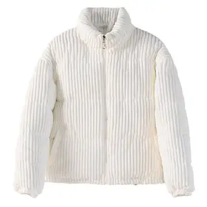2022 fashion casual warm winter crop coats custom corduroy puffer jacket for women