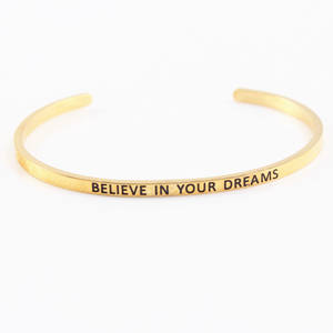 Bracelets en acier inoxydable doré tendance, bracelets lisses à lettres ouvertes, bracelets personnalisés pour l'amélioration personnelle, bracelets pour femmes et hommes, cadeau - Product Image 5