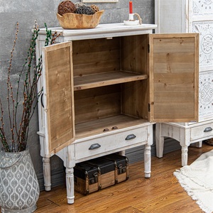 Hot Selling Unique Kitchen Dining Room 2 Doors <b>Cabinet</b> White Washed Wooden <b>Rustic</b> Craft Storage <b>Cabinet</b> - Product Image 3