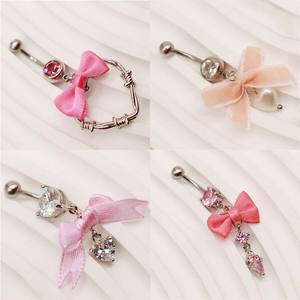 गैबी न्यू पिंक कस्टम सर्जिकल स्टेनलेस स्टील बेली बटन रिंग थोक थोक नाभि भेदी ओम्ब्लिगो आभूषण धनुष के साथ - Product Image 4