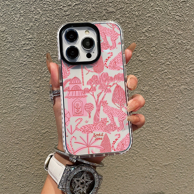 For 11-17 Animal Cheetah Design Mobile Phone Case-Silica Gel Shockproof Slim & Lightweight Clear Pink Black